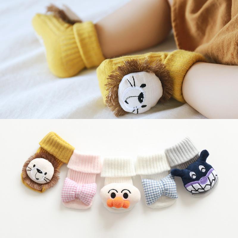 靴下 ベビー 新生児 滑り止め付き フロアソックス 精梳綿 中筒 厚手 アニマルモチーフ かわいい 0歳 6ヶ月 1歳 2歳 3歳