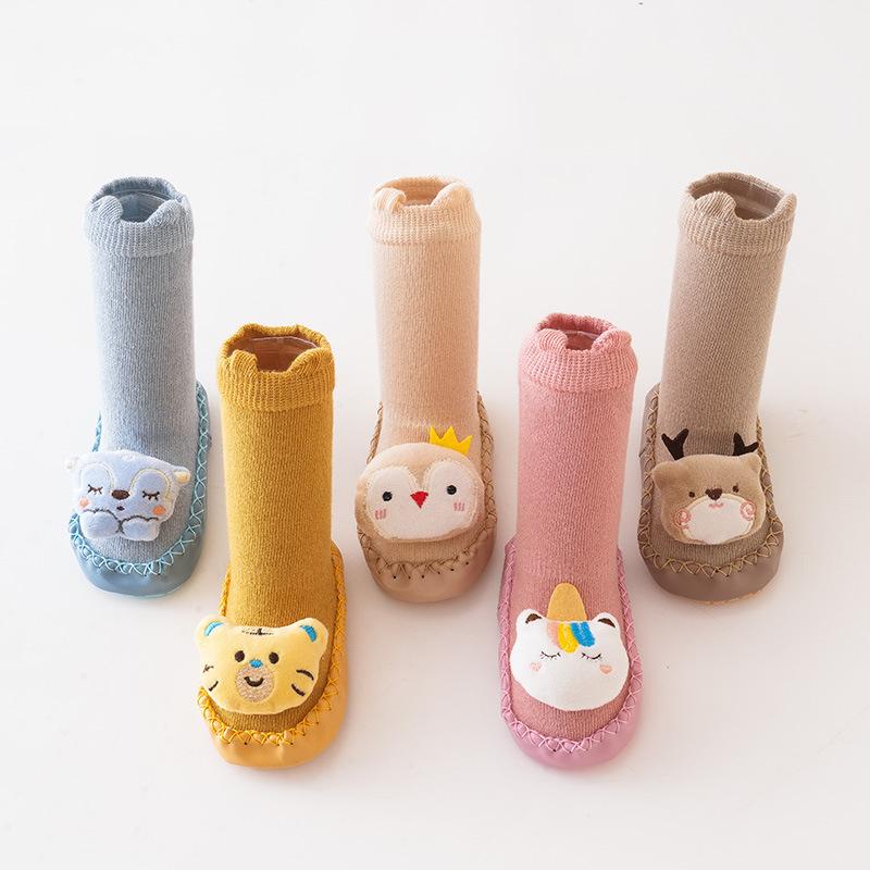 Socks, Tights, Spats - ベビー靴下 滑り止め付き アニマル Sサイズ（6～10ヶ月）Mサイズ（10～18ヶ月）Lサイズ（18～24ヶ月）綿 通気性 吸汗性 春秋冬 イエロー タイガー ピンク ユニコーン ブルー フクロウ ベージュ ペンギン カーキ シカ