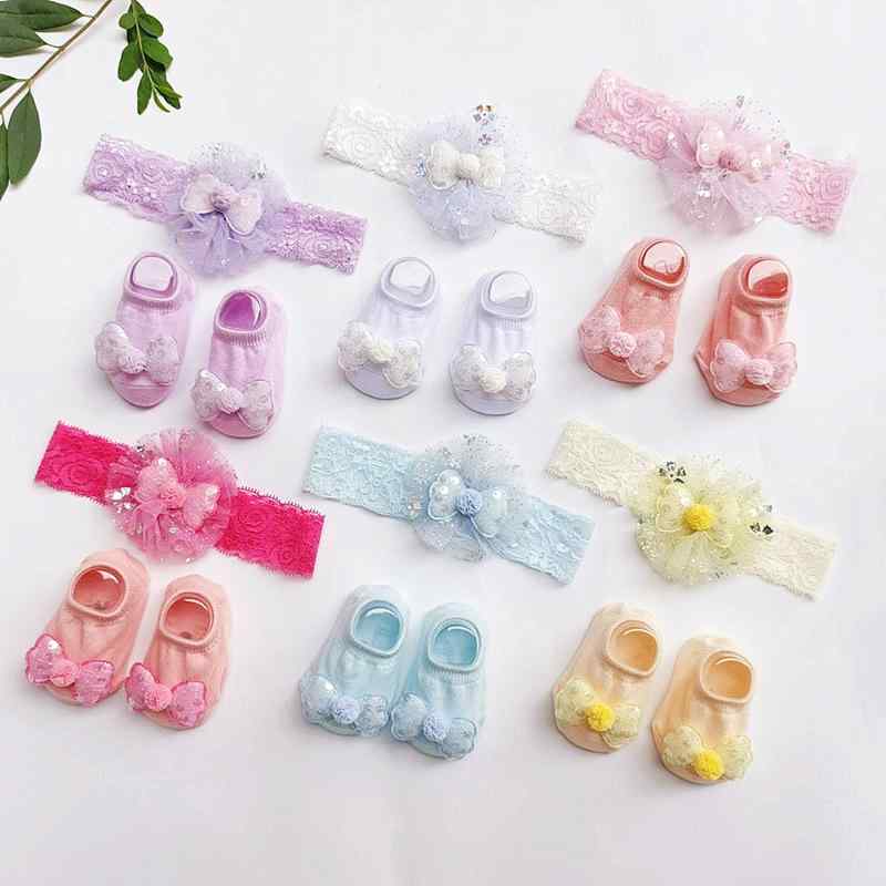 Other - ベビー 靴下 ヘアバンド セット 赤ちゃん 新生児 滑り止め付き ソックス レース フリル リボン 春夏秋 綿 女の子 かわいい プリンセス風 0歳 1歳