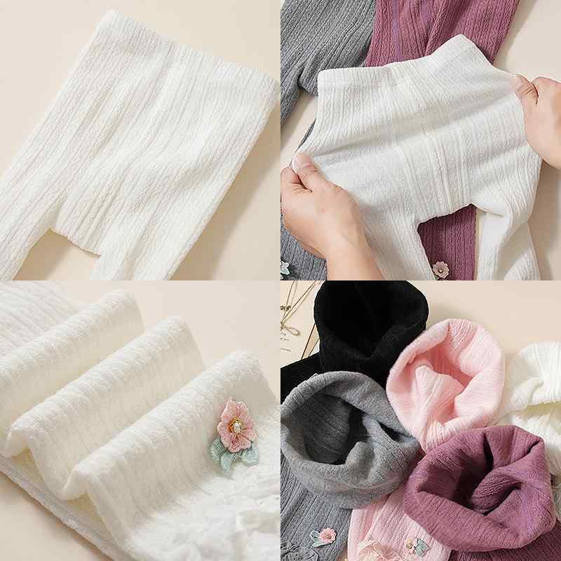 子供服 タイツ ガールズ 秋冬 薄手 裏起毛 あったか コットン レギンス キッズ ベビー レース 花柄 9分丈 2WAY ブラック ホワイト グレー ピンク パープル 70 80 90 100 110