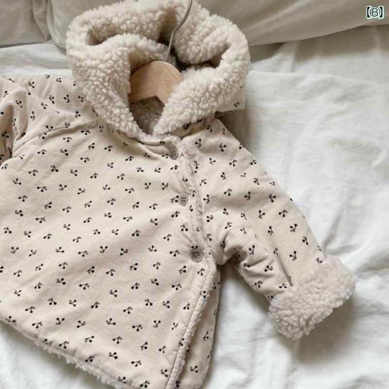 子供服 アウター 女の子 冬 フリース ジャケット 暖かい 裏起毛 花柄 フード付き ...