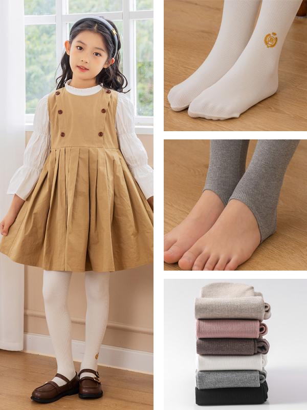 子供用レギンス 女の子 縦縞 エンブレム付き タイツ 中小子供用 連体型フットレス 綿 パンツ 通気性 春..