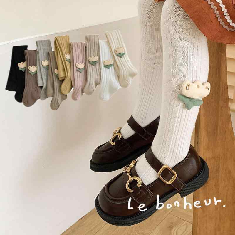 子供服 女の子用 レギンス スパッツ 春秋 薄手 精梳綿 チューリップ柄 リボン バタフライ かわいい 通気性 ホワイト グレー イエロー ブラック ピンク系