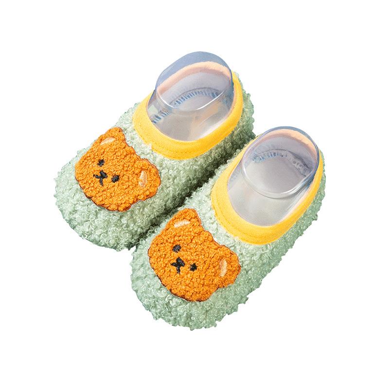 靴下 ベビー キッズ 厚手 滑り止め付き ルームシューズ 室内靴下 幼児 赤ちゃん 歩行練習 暖かい テディベア柄