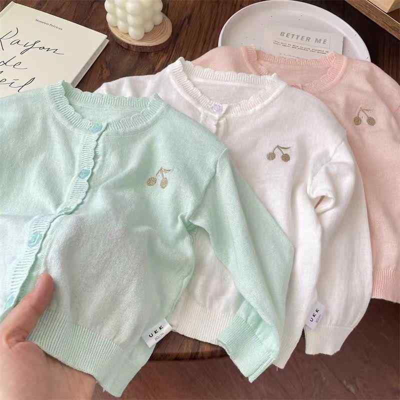 キッズ アウター 女の子 薄手 ニット カーディガン UVカット 紫外線対策 冷房対策 綿100% 羽織り 70 80 90 100 110 120 130 春夏