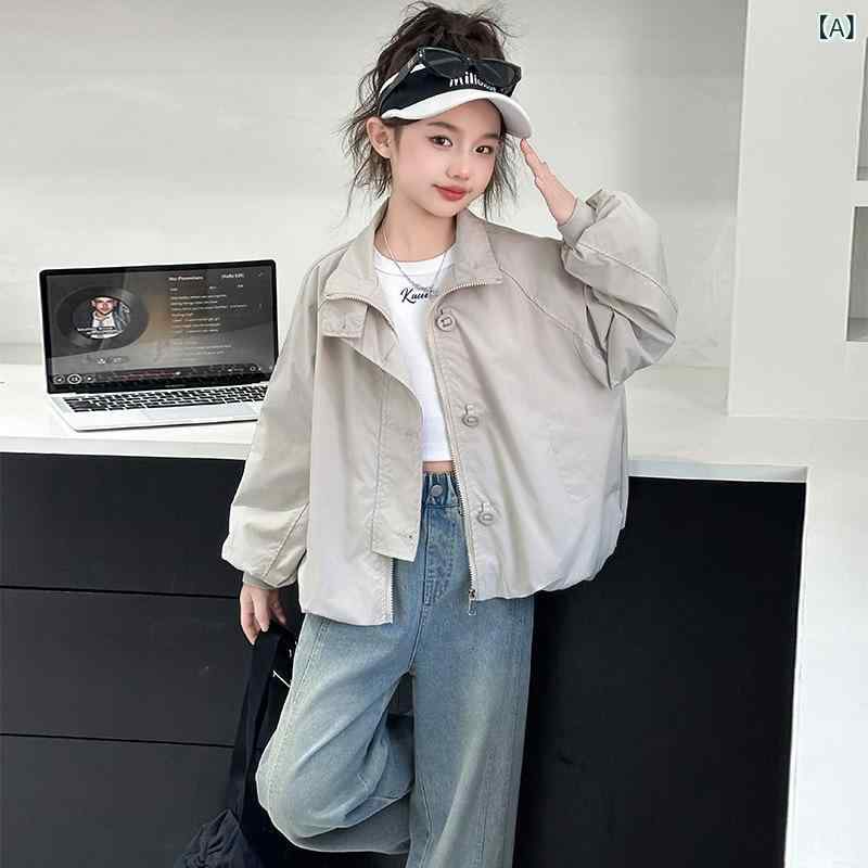 子供服 ジャケット 女の子 ブルゾン ジャンパー アウター 秋物 無地 ジップアップ ...