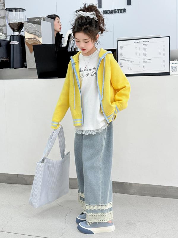 キッズ 女の子 ニット カーディガン デニム ショート丈 ジャケット 春秋 おしゃれ ...