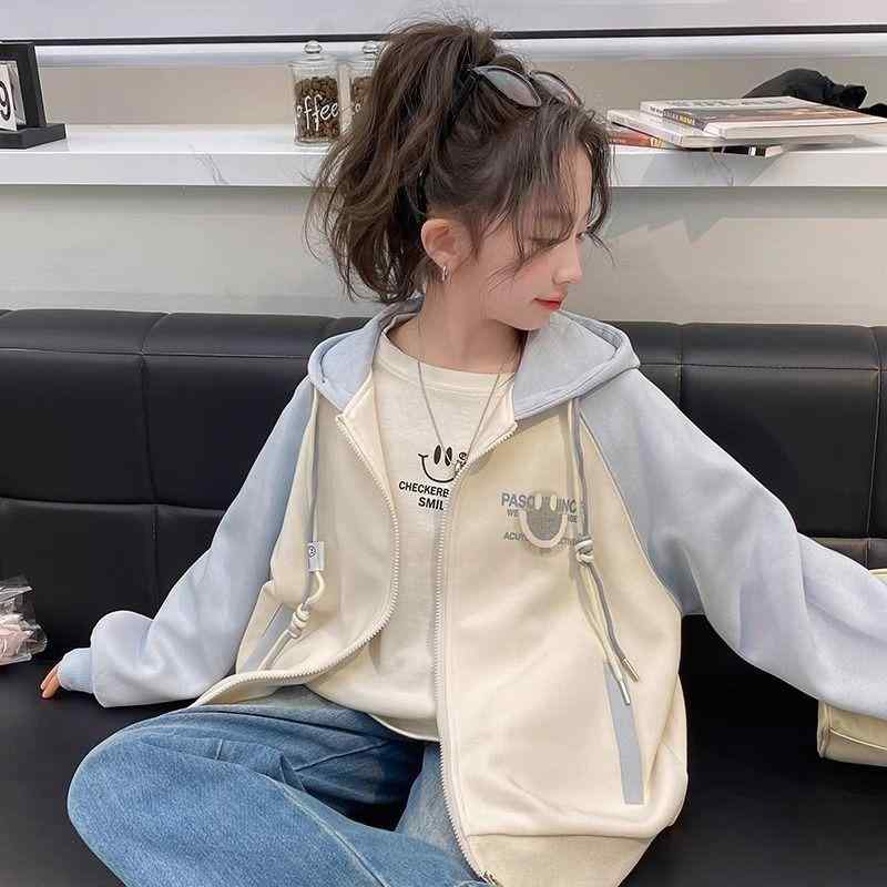 子供服 ジャケット 女の子 春秋 ブルゾン ジャンパー パーカー 配色 アウター ガールズ カジュアル 普段着 通学 遠足