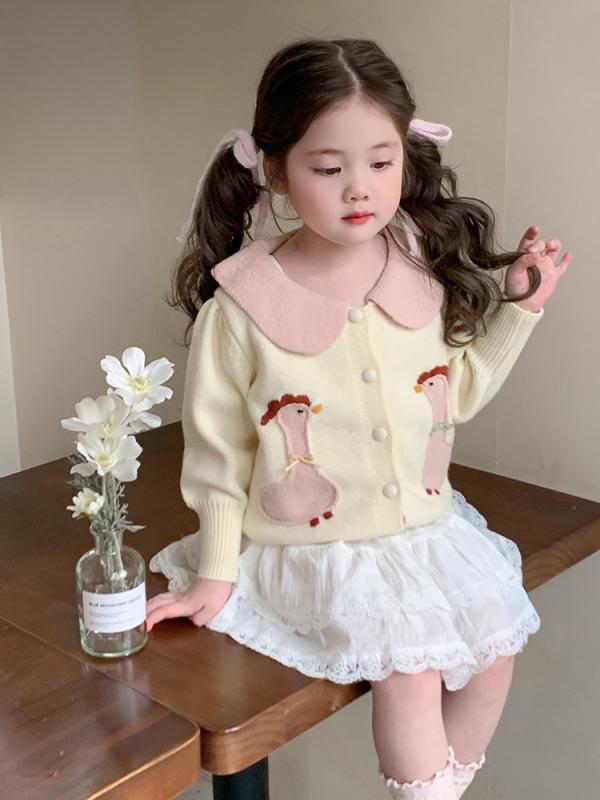 Cardigans - ニット 女の子 カーディガン 春秋 かわいい 小鴨 ベビー 子供 襟付き トップス 長袖 コットン