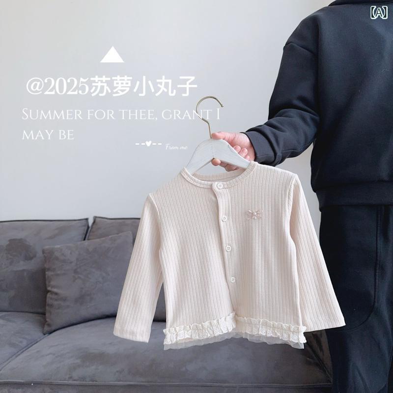 ニットカーディガン 女児 ベビー 幼児 韓国風 かわいい 花柄 レース 長袖 コットン 羽織りもの トップス 春秋 70 80 90 100 110cm