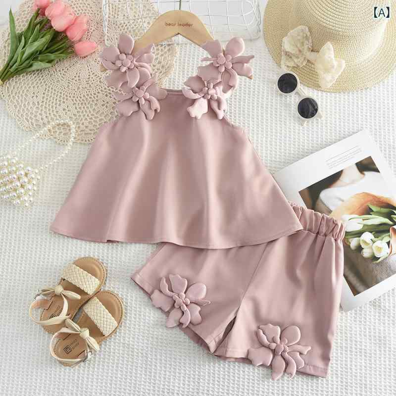 子供服 女の子 セットアップ 立体花柄 キャミソール トップス ショートパンツ 2点...