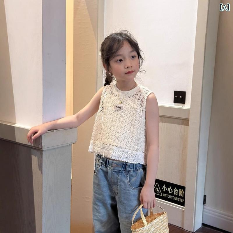 子供用タンクトップ ノースリーブTシャツ セットアップ 女の子 夏服 レース フリル...