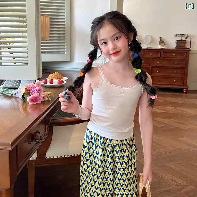 子供用タンクトップ ノースリーブTシャツ セットアップ 女の子 夏服 レース フリル...