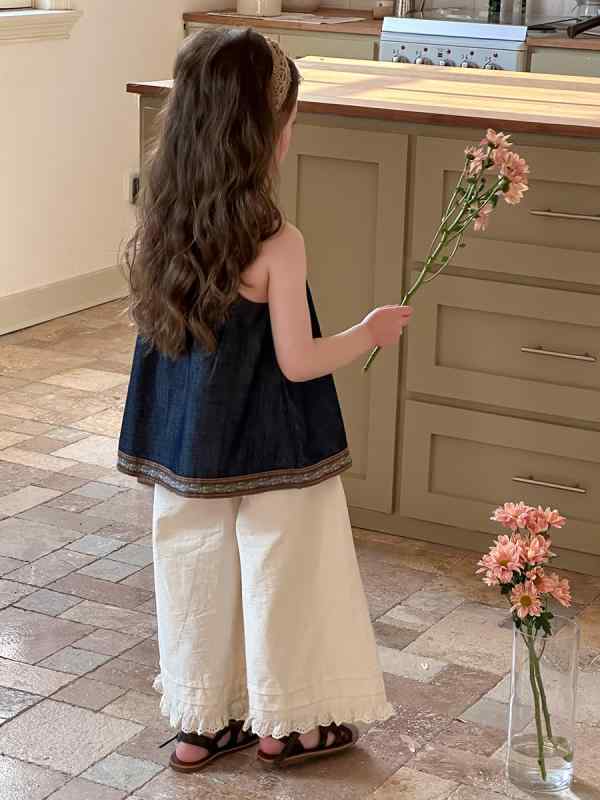 子供服 女の子 デニム サロペット トップス ノースリーブ カットソー かわいい おしゃれ リゾート スタイル 夏 綿 混紡 90 100 110 120 130 140 150 160 170