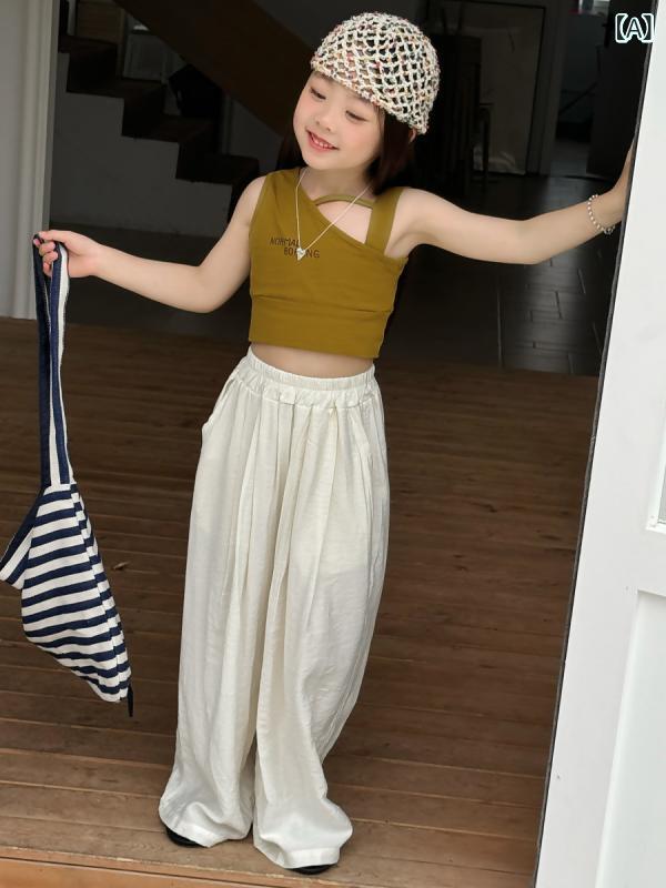 タンクトップ ガールズ 子供服 サマー デザイン シングルショルダー ショート丈 へ...
