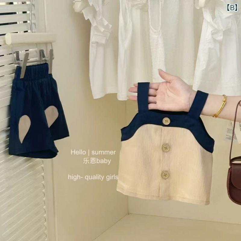 キッズ 女の子 夏物 セットアップ キャミソール ショートパンツ 上下セット コットン 無地 おしゃれ かわいい 80 90 100 110 120 130 3