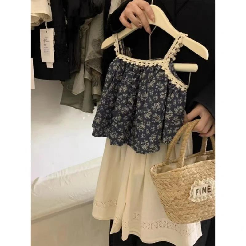 子供服 女の子 夏物 セットアップ 花柄 キャミソール トップス ワイドレッグパンツ 2点セット 薄手 普..