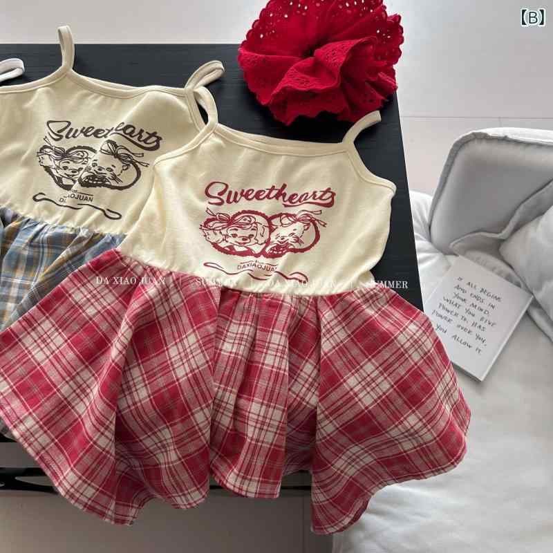 子供服 女の子 格子柄 切り替え キャミソール トップス 花柄 レース スカート ベビ...