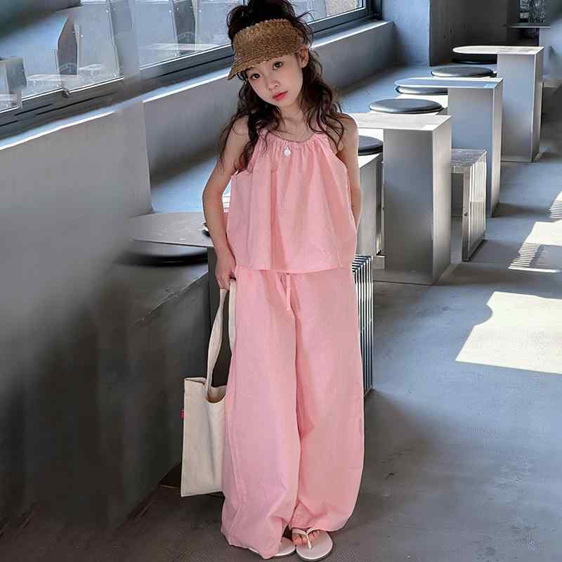子供服 女の子 キャミソール セットアップ ワイドレッグパンツ 2点セット 薄手 綿麻 8歳以上 140cm以上..