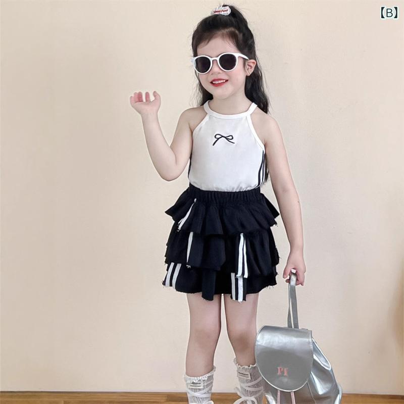 子供服 女の子 タンクトップ 吊りトップ 白 蝶結び 夏 ノースリーブ トップス かわ...