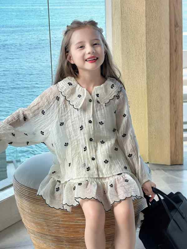 子供用セットアップ ワンピース 女の子 チュールスカート付きドールシャツ &amp; ショーパン 親子コー..