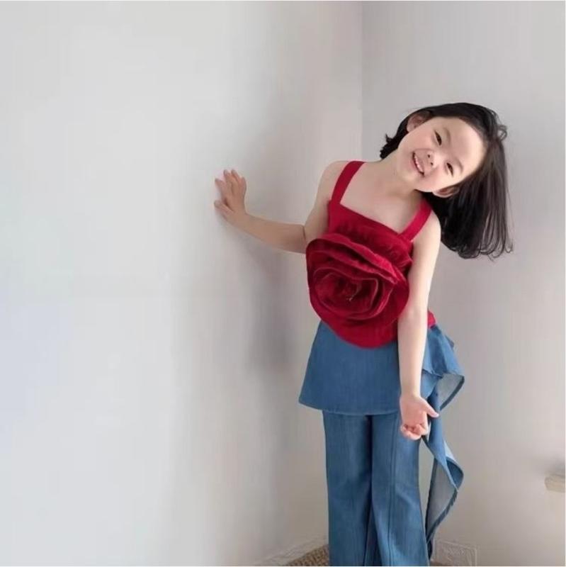 タンクトップ 女の子 夏物 子供服 花柄 ノースリーブ トップス ＋ パンツ 上下 2点 セット 薄手 通園 ..