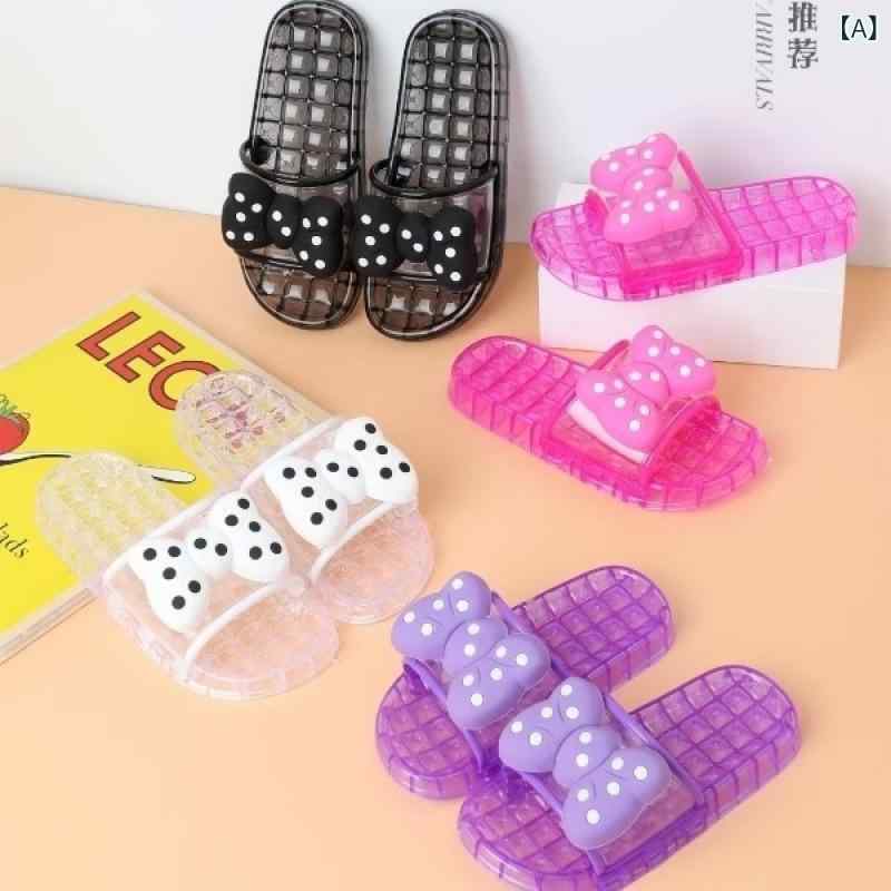 サンダル キッズ 女の子 蝶結び 透明 PVC 室内履き ルームシューズ スリッパ 滑り止め 防臭 パープル ブラック ピンク系 4歳 5歳 6歳 プリンセス風