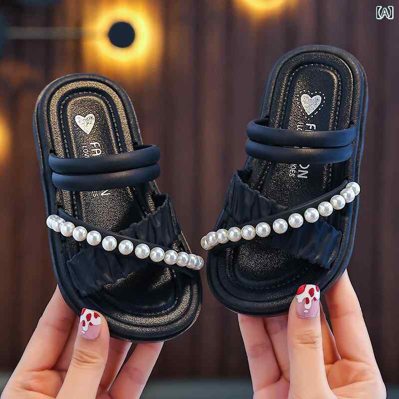 サンダル キッズ 女の子 ベビー クロス パール かわいい 子供 幼児 小学生 滑り止め 防臭 履きやすい ..