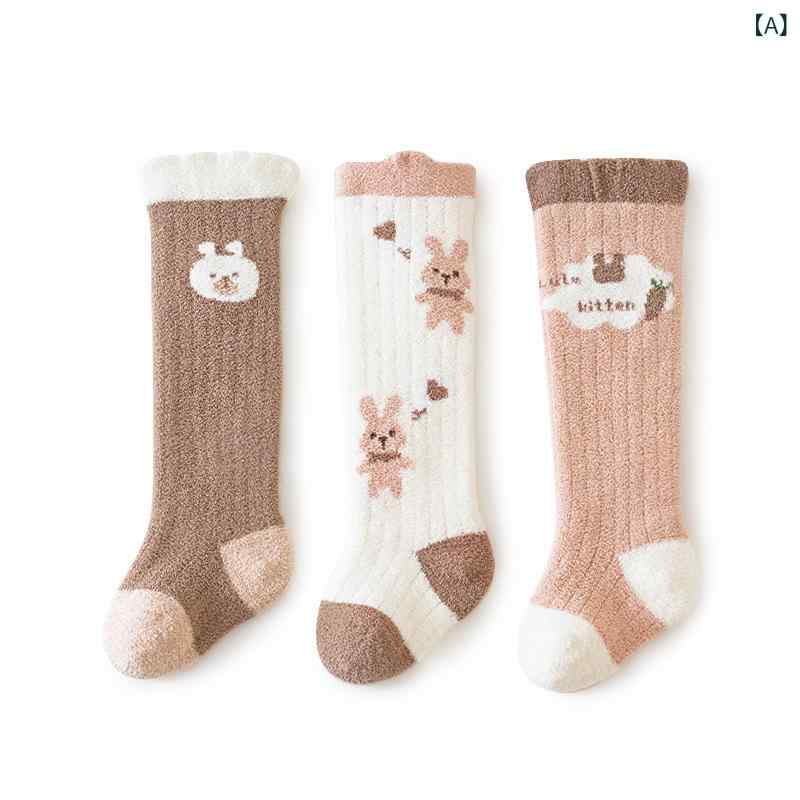 靴下 キッズ ベビー 長靴下 コーラル フリース 厚手 冬 A類 0歳 1歳 2歳 3歳 かわいい