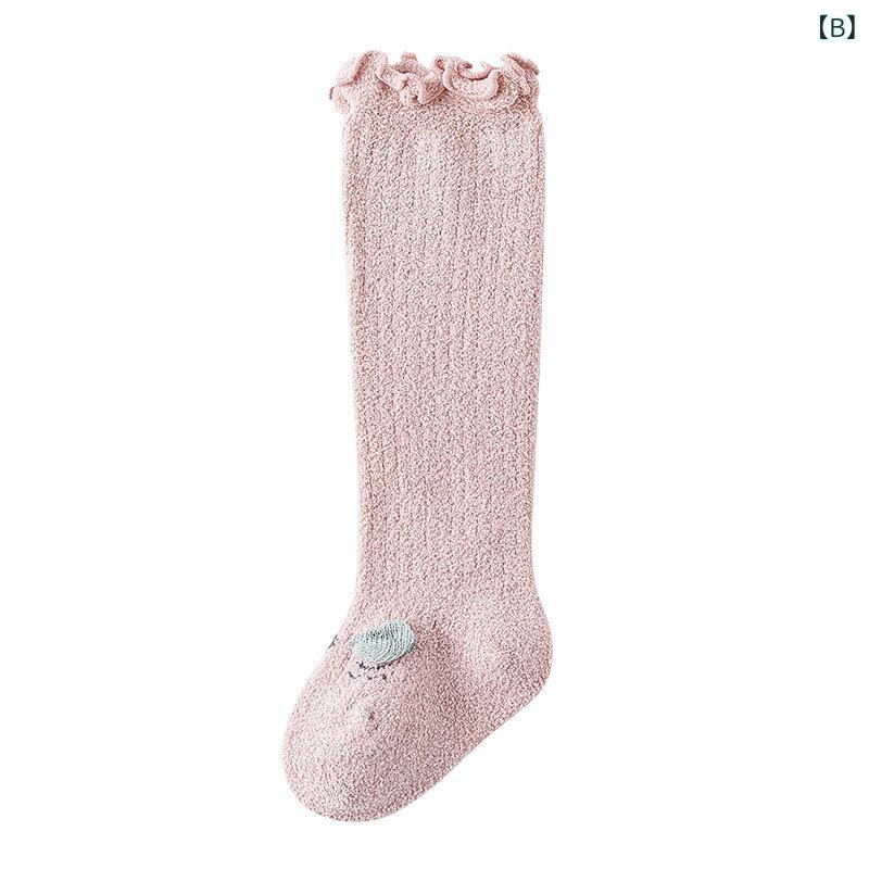 ベビー靴下 新生児 赤ちゃん 靴下 秋冬 加絨 厚手 珊瑚絨 保温 鬆口 過膝 高筒 ポリエステル繊維 かわいい 防寒