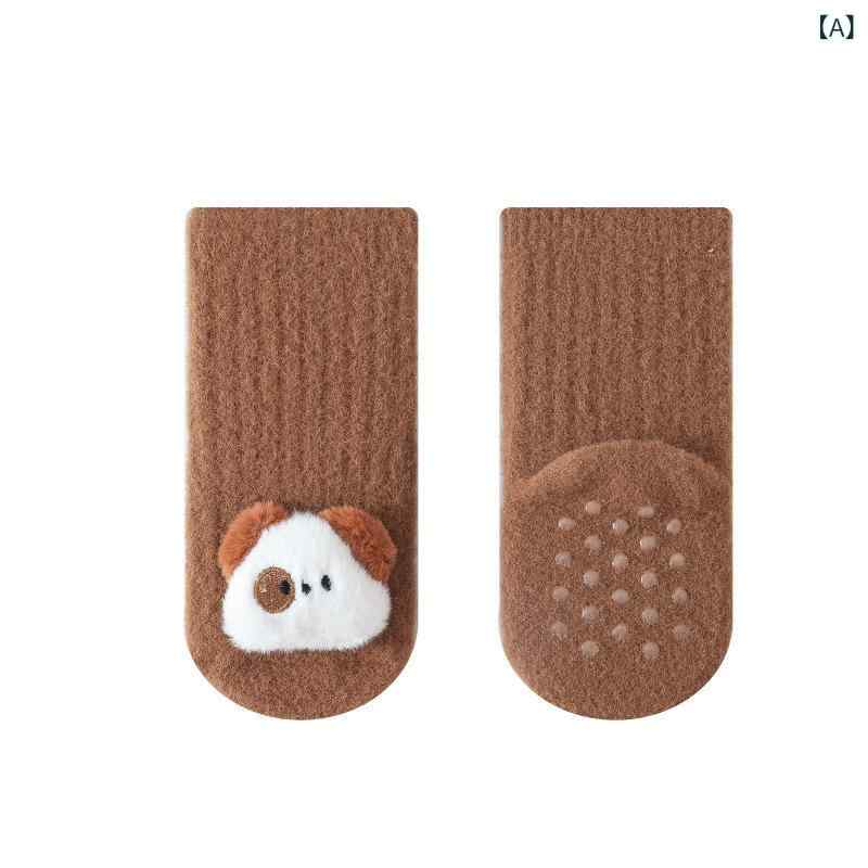 靴下 ベビー 赤ちゃん 滑り止め付き 秋冬 厚手 パイル編み 中筒 幼児 新生児 Sサイズ Mサイズ かわいい アニマル柄