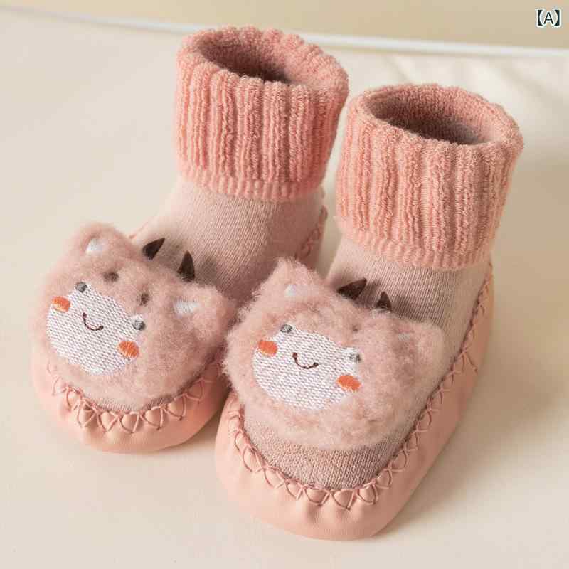ベビー キッズ 靴下 新生児 ルームシューズ 厚手 あったか 滑り止め付き コットン 春秋冬 0歳 1歳 2歳 ピンク小羊 ブルー狐 イエロー小熊 パープルうさぎ グリーン小熊 ベージュうさぎ 2