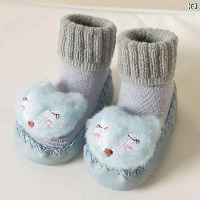 ベビー キッズ 靴下 新生児 ルームシューズ 厚手 あったか 滑り止め付き コットン 春秋冬 0歳 1歳 2歳 ピンク小羊 ブルー狐 イエロー小熊 パープルうさぎ グリーン小熊 ベージュうさぎ 3