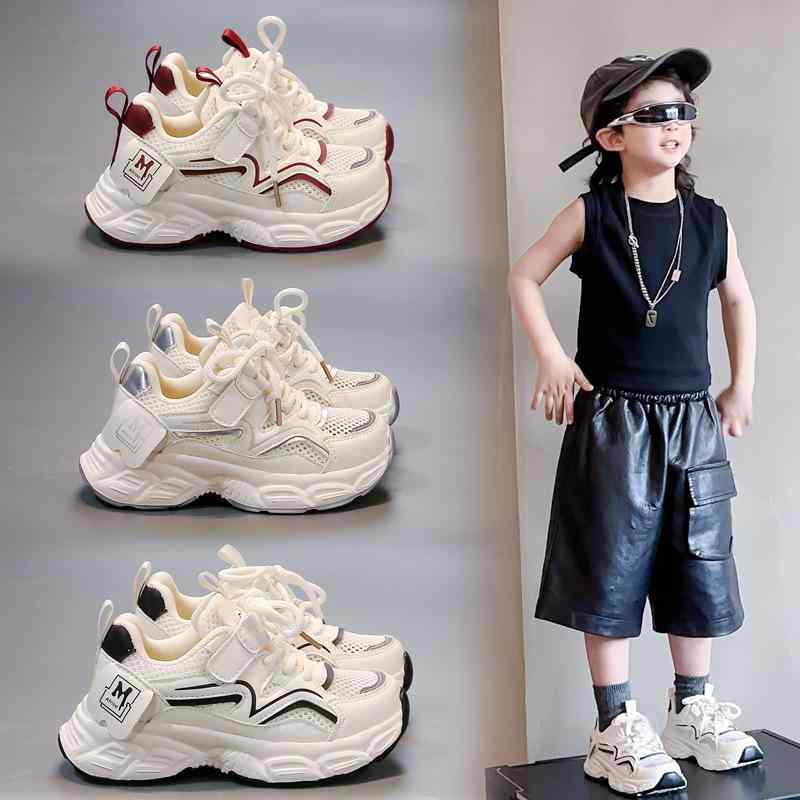 子供靴 スニーカー キッズ メッシュ 通気性 女の子 男の子 運動靴 マジックテープ シルバー ブラック ..