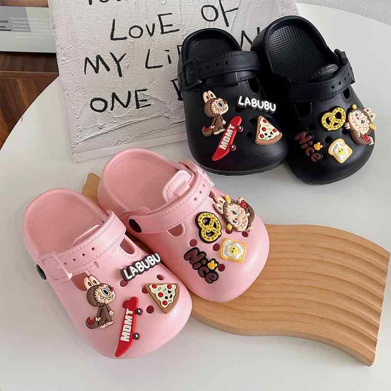 子供用サンダル EVA フラットソール カートゥーン かわいい ベビー キッズ 2way 穴あき シューズ グレ..