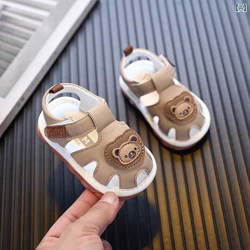 ベビー サンダル 男の子 女の子 幼児 靴 滑り止め やわらかい カートーン 歩行練習 ベージュ ピンク系 ..