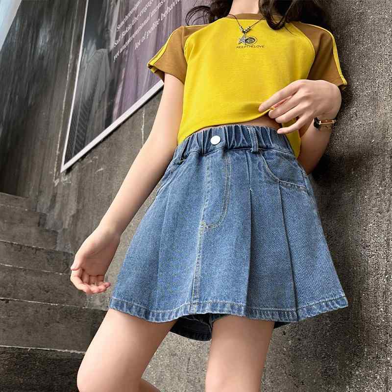 子供服 デニムショートパンツ 女の子 夏 キッズ ジュニア スカート付きパンツ カジュアル 普段着 120cm 130cm 140cm 150cm 160cm 170cm