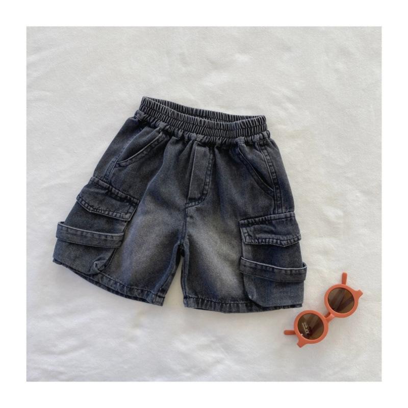 キッズ 子供用 デニム ハーフパンツ ブラック 夏用 通気性 韓国風 ボーイズ ガールズ カジュアル