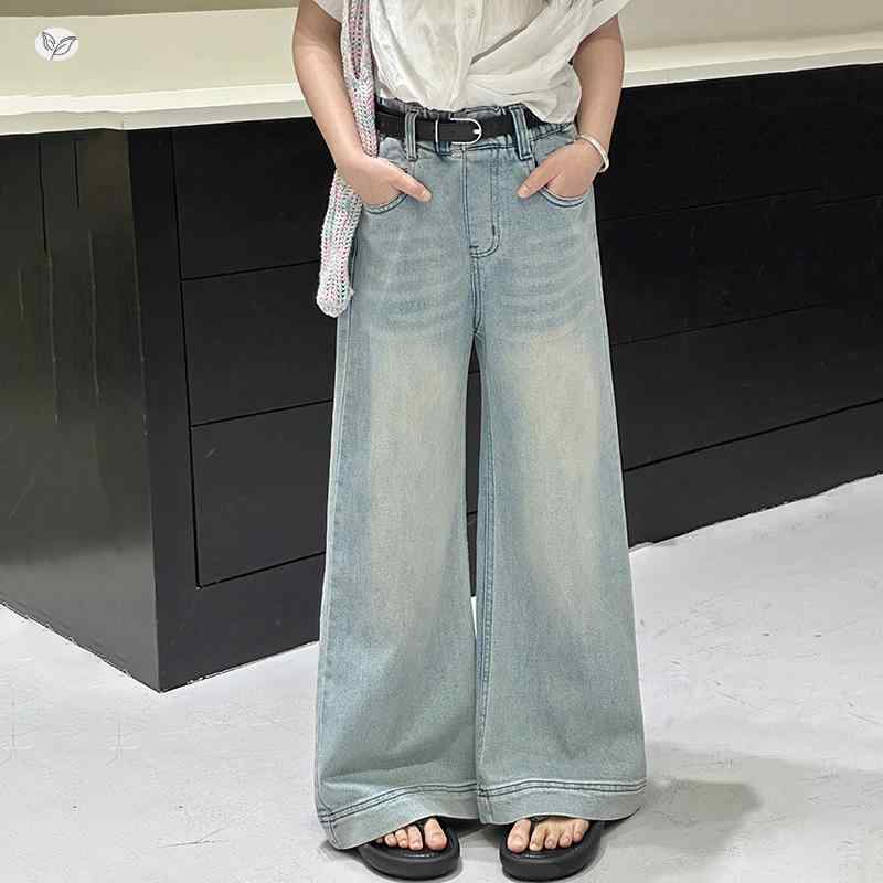 子供服 デニムパンツ ガールズ 薄手 ワイドレッグパンツ 女の子 女児 ロングパンツ 高学年 春夏 高ウエスト 普段着 ゆったり ジーパン ズボン