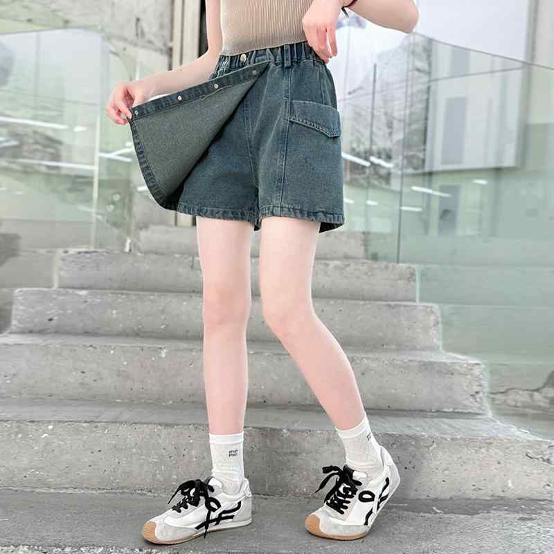 スカート キッズ デニム スカート付きパンツ 夏物 子供 女の子 ショートパンツ ガールズ 高学年 女児 コットン 刺繍 柔らかい ウエストゴム 普段着 通学 120cm 130cm 140cm 150cm 160cm 170cm