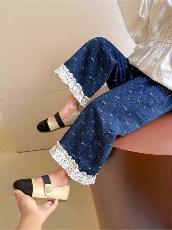 子供服 ジーンズ 女の子 春秋 デニムパンツ 女児 ストレートパンツ 小学生 かわいい 普段着 伸縮性 通学 73CM 80cm 90cm 100cm 110cm 120cm 130cm 140cm