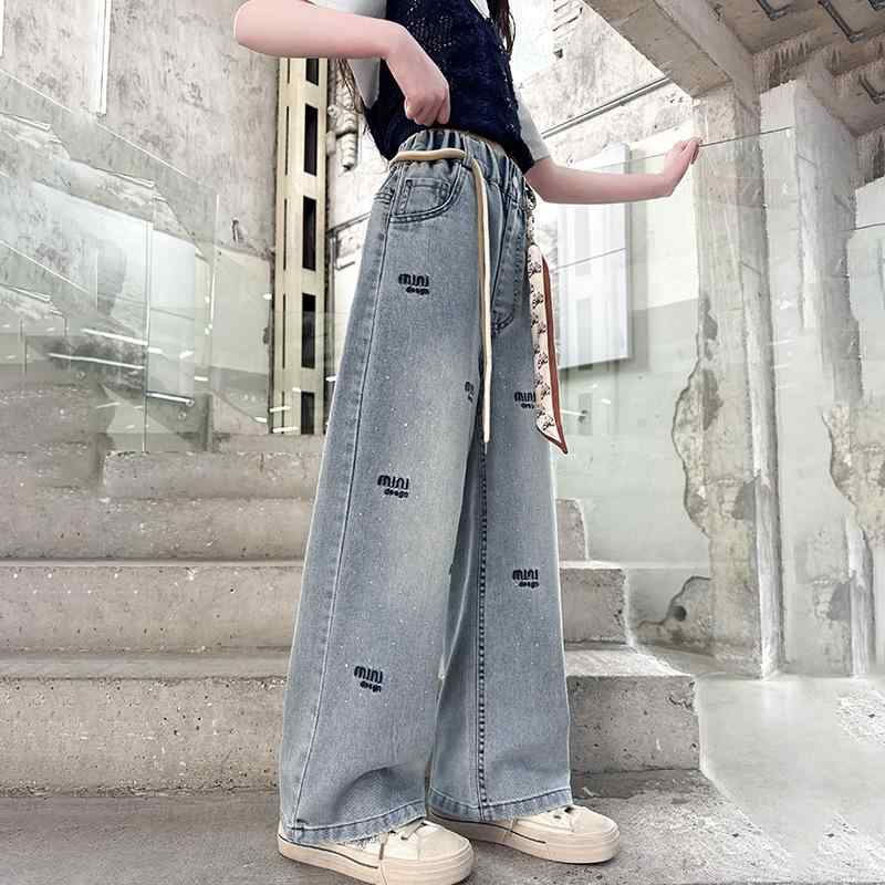 キッズ デニムパンツ 春夏 女の子 子供服 ロングパンツ ジーンズ 刺繍 飾りボタン付き かわいい ガールズ 中厚地 普段着