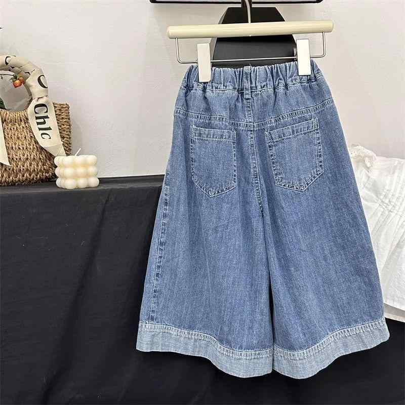 キッズ デニム パンツ 女の子 子供服 ワイドレッグ カジュアル ロングパンツ 薄手 ゆったり ガールズ ..