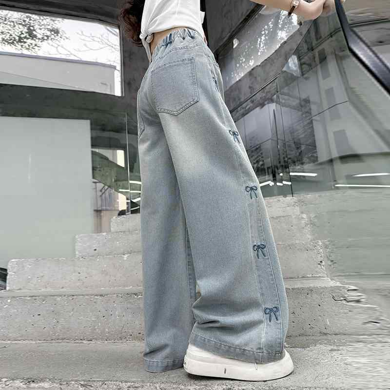 子供服 女の子 デニムパンツ ワイドレッグパンツ カジュアルパンツ ロングパンツ 春秋 春夏 秋 高学年 ..