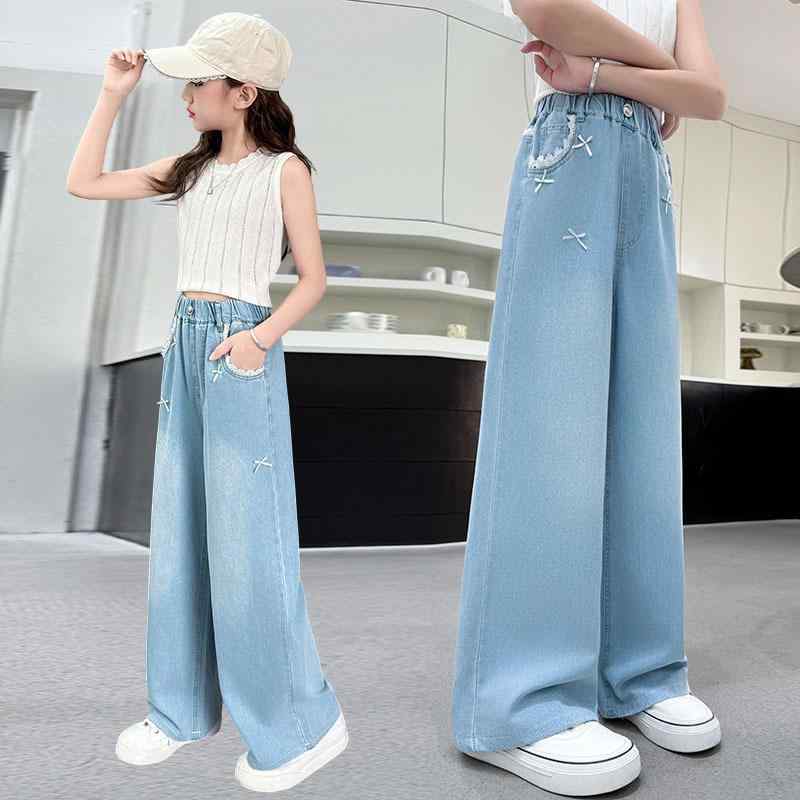 子供服 ジーンズ 女の子 デニムパンツ ワイドレッグパンツ 薄手 高学年 女児 ロングパンツ ズボン 春夏..