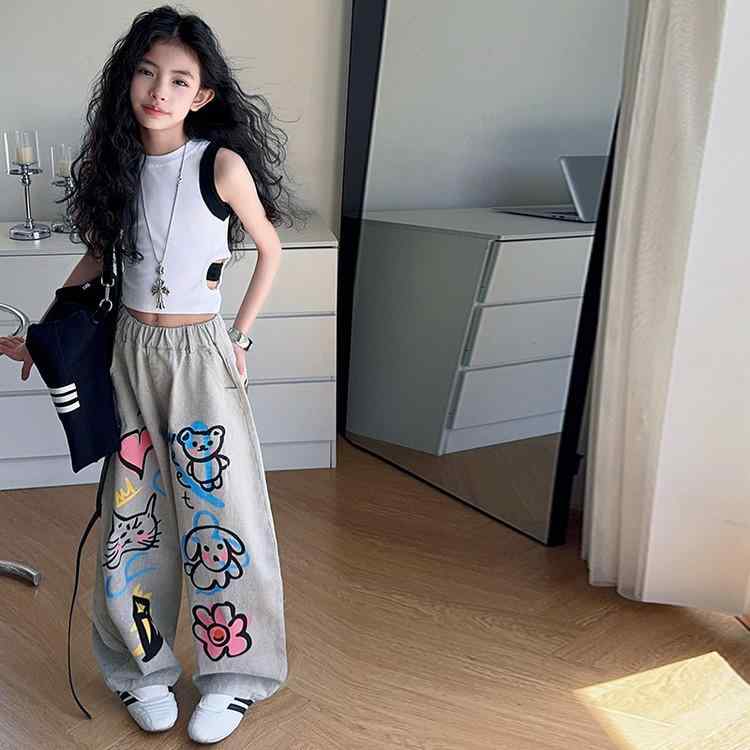 子供服 ジーンズ ガールズ デニムパンツ ストレートパンツ ロングパンツ 夏物 幼児 小学生 薄手 接触冷..