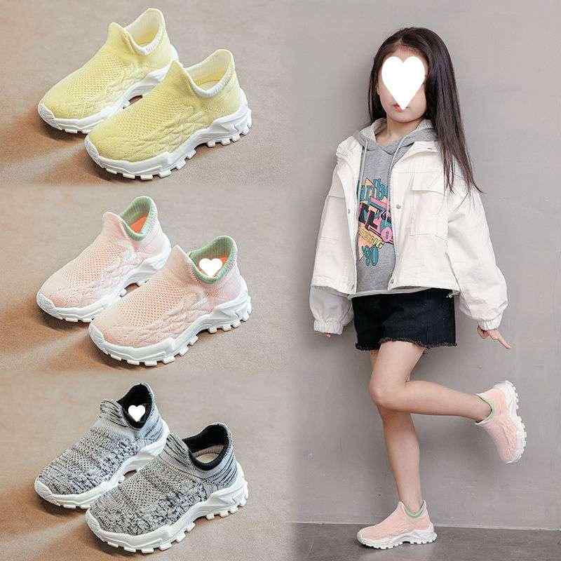Sneakers - スニーカー キッズ 子供 メッシュ 通気性 ソックスシューズ 男の子 女の子 学生 運動靴 黒 グレー ピンク グリーン 軽量 秋 1歳 2歳 3歳
