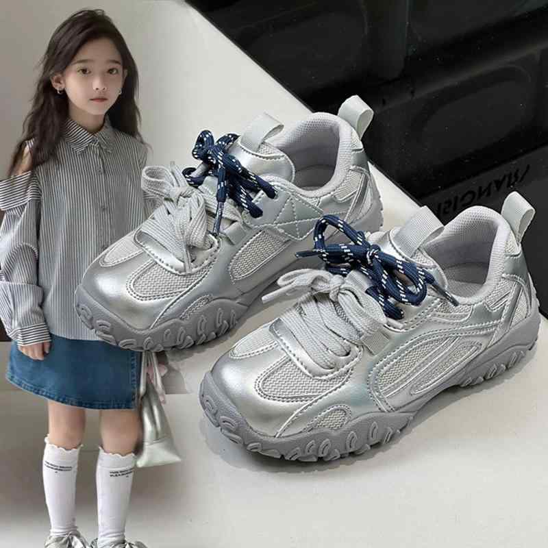 子供靴 スニーカー キッズ 女児靴 マジックテープ 男児 ランニング シューズ 中 बड़े 子供 幼児 人工皮革 滑り止め 耐摩耗 春夏 秋 ブラック シルバー