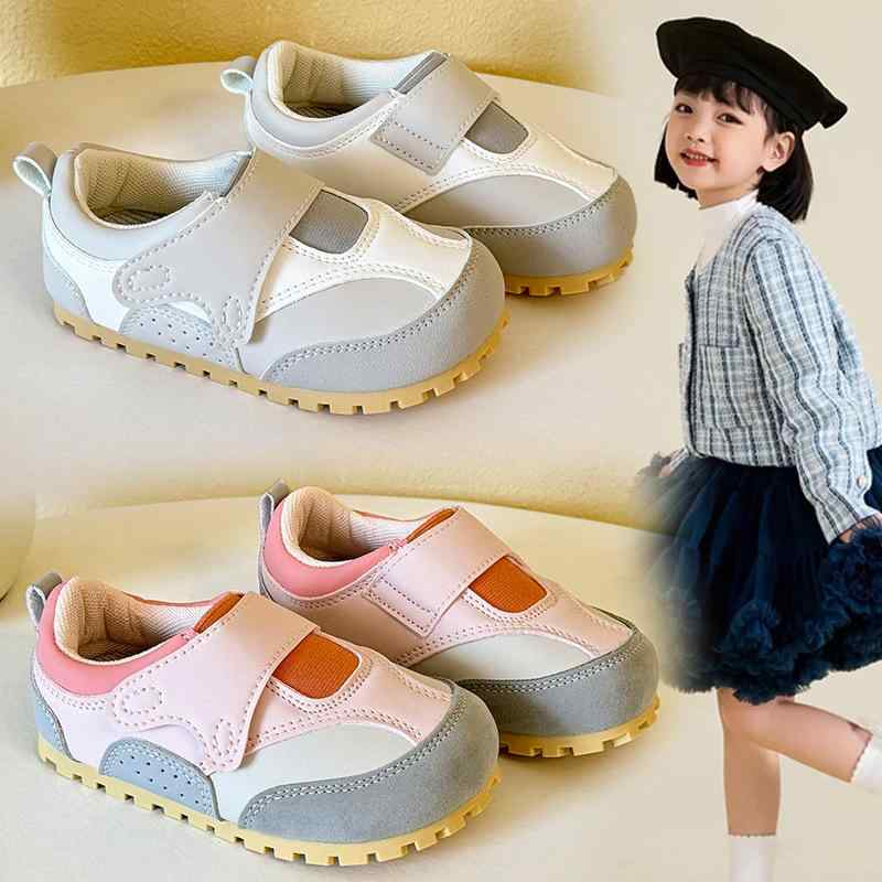 子供用スニーカー 小学校 運動靴 通学履き マジックテープ ゴム底 滑り止め 春夏秋冬 ピンク系 オフホワイト