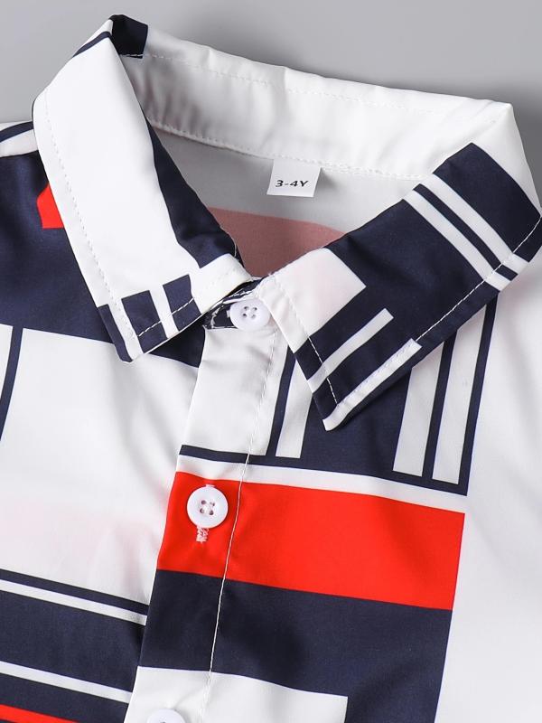 キッズ 男の子用 セットアップ 半袖シャツ ショートパンツ 上下セット カジュアル 普段着 ポリエステル..